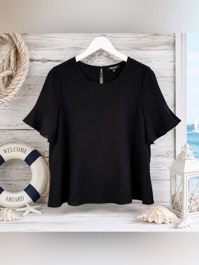 NWT Madewell Black Flutter Sleeve Textured Crepe Top XL